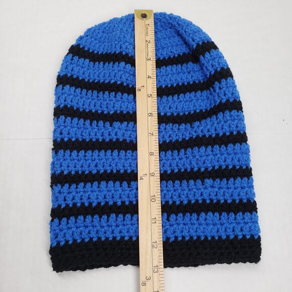 Crochet Slouchy Beanie Hat Blue Striped Handmade Dreadlock Loc Tam Rasta Winter - Picture 9 of 12